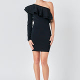 One Shoulder Knitted Mini Dress