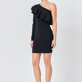 One Shoulder Knitted Mini Dress