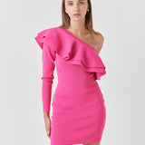 One Shoulder Knitted Mini Dress