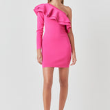 One Shoulder Knitted Mini Dress
