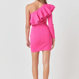 One Shoulder Knitted Mini Dress