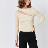 Cut Out Sweater Top with Round Neckline