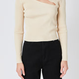 Cut Out Sweater Top with Round Neckline