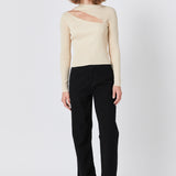 Cut Out Sweater Top with Round Neckline