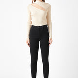 Cut Out Sweater Top with Round Neckline