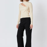 Cut Out Sweater Top with Round Neckline