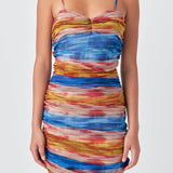 Striped Mesh Mini Dress with Ruched Detail