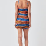 Striped Mesh Mini Dress with Ruched Detail