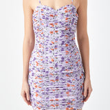 Floral Mesh Mini Dress with Ruched Detail
