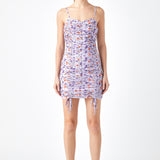 Floral Mesh Mini Dress with Ruched Detail