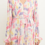 Tie-dye Chiffon Pleated Mini Dress