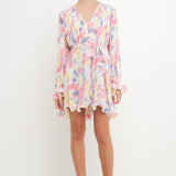 Tie-dye Chiffon Pleated Mini Dress