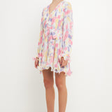 Tie-dye Chiffon Pleated Mini Dress