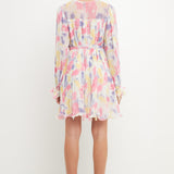 Tie-dye Chiffon Pleated Mini Dress