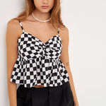 GREY LAB-Knotted Checker Print Top-TOPS available at Objectrare