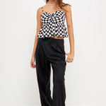 GREY LAB-Knotted Checker Print Top-TOPS available at Objectrare