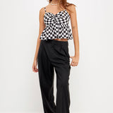 GREY LAB-Knotted Checker Print Top-TOPS available at Objectrare