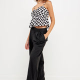 GREY LAB-Knotted Checker Print Top-TOPS available at Objectrare