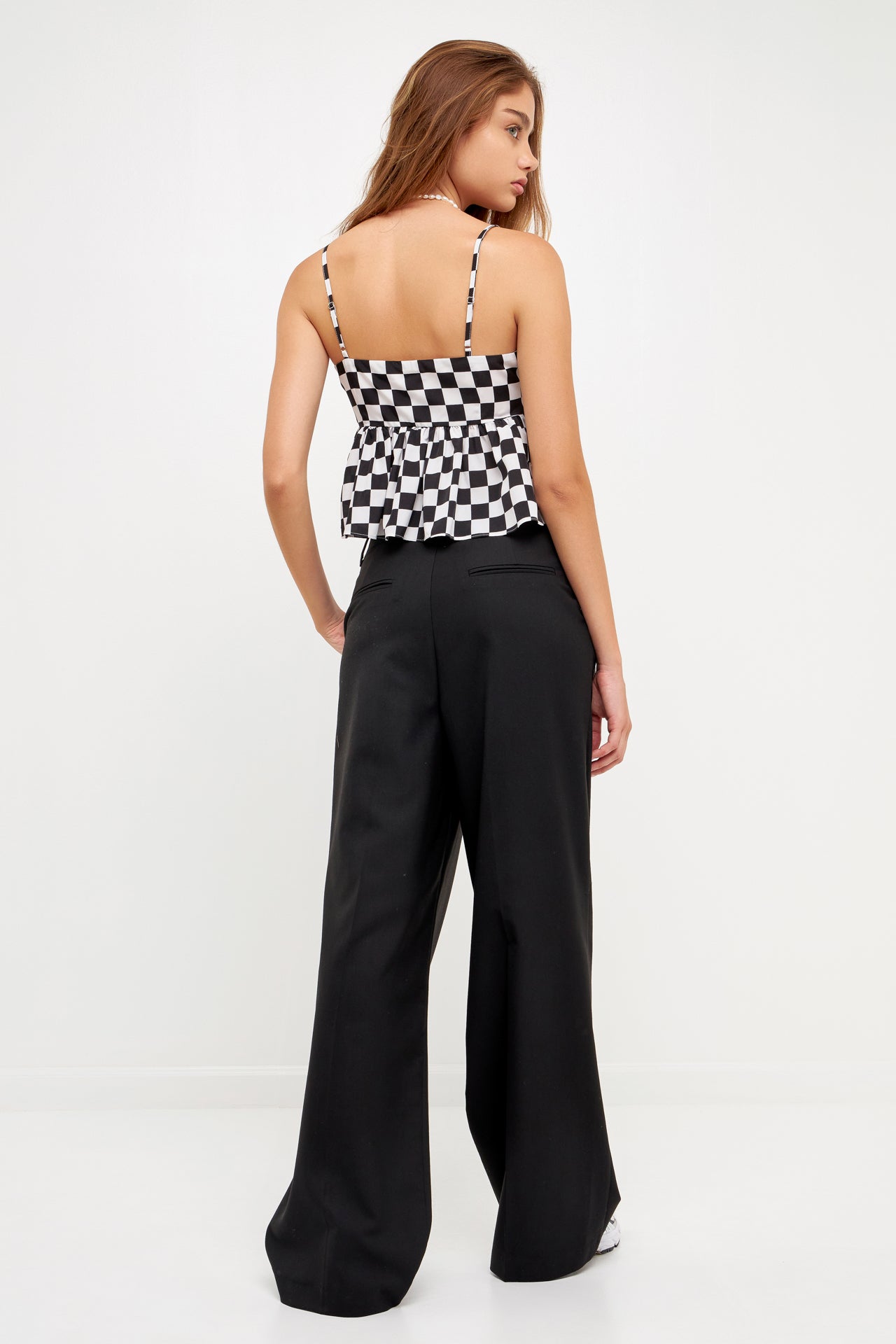 GREY LAB-Knotted Checker Print Top-TOPS available at Objectrare