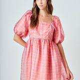 Checker Puff Mini Dress