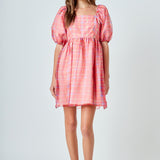 Checker Puff Mini Dress