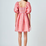 Checker Puff Mini Dress