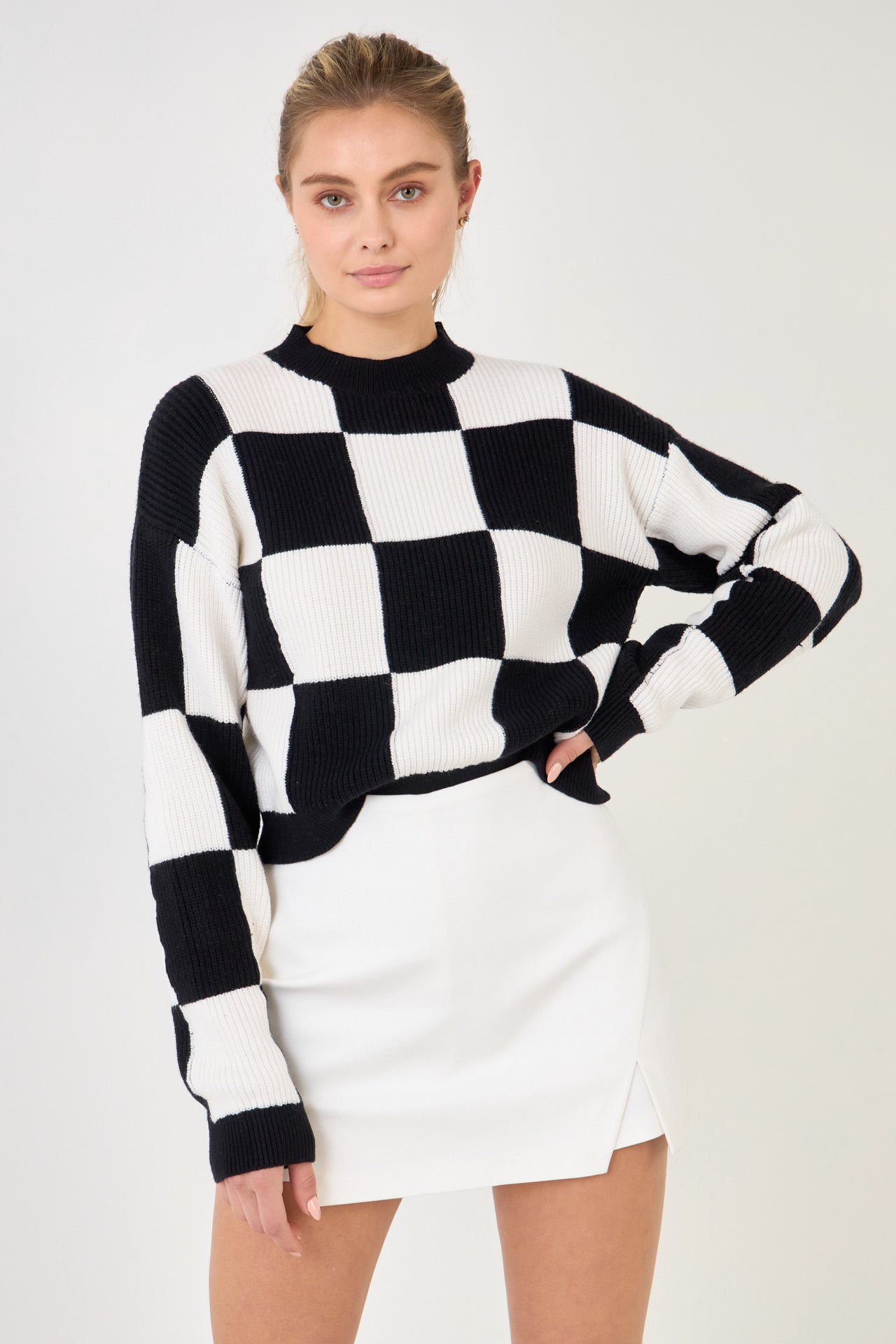 GREY LAB-Checkerboard Knit Sweater-SWEATERS & KNITS available at Objectrare