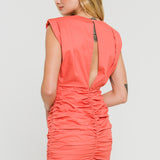 Shoulder Padded Pleated Dress