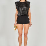 Sequin Shoulder Pad Top
