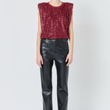 Sequin Shoulder Pad Top - Final Sale