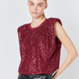 Sequin Shoulder Pad Top