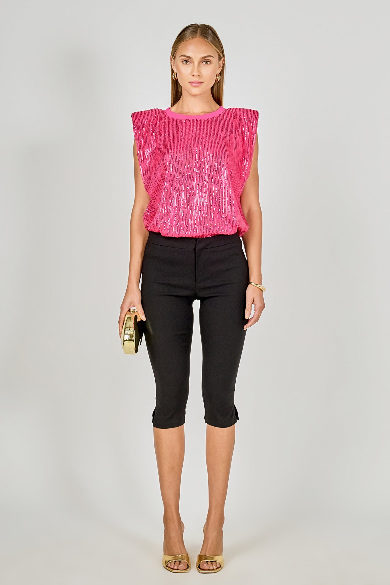 Sequin Shoulder Pad Top