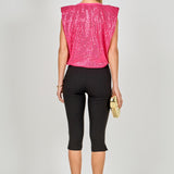 Sequin Shoulder Pad Top