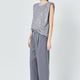 Sequin Shoulder Pad Top - Final Sale