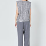 Sequin Shoulder Pad Top - Final Sale