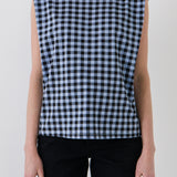 Gingham Print Shoulder Pad T-Shirt