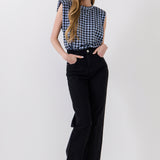 Gingham Print Shoulder Pad T-Shirt