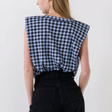 Gingham Print Shoulder Pad T-Shirt