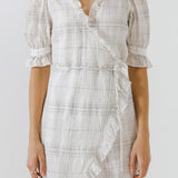 Check Print Linen Wrap Dress