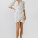 Check Print Linen Wrap Dress