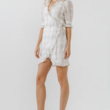 Check Print Linen Wrap Dress