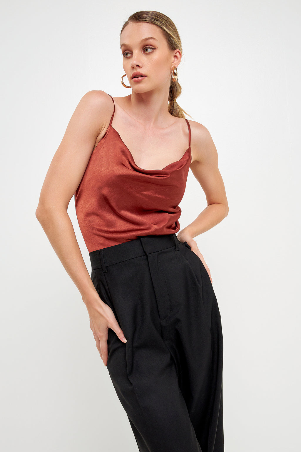 Satin Cowl Neck Top