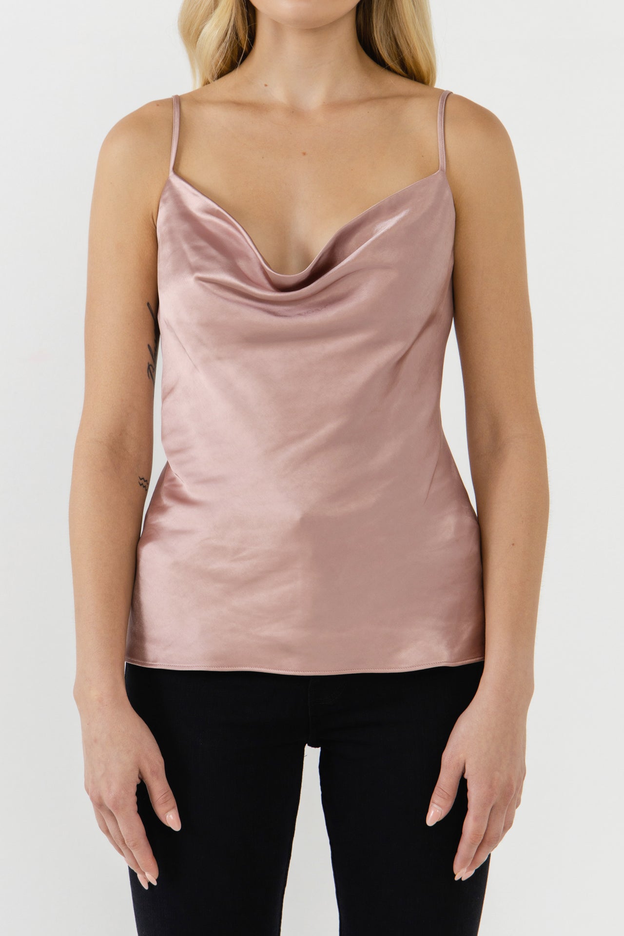 Baby Pink Cowl Spaghetti Strap Long Cami Top