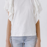 Textured Ruffle Sleeve T-Shirt