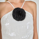 Aimee Sequined Halter Mini Dress with Florette