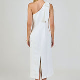 One Shoulder Bow Accent Midi Dress
