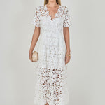 Endless Rose - All Over Lace Short Sleeves Midi Dress White / S Endless Rose - All Over Lace Short Sleeves Midi Dress White / S