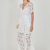 All Over Lace Short Sleeves Midi Dress