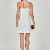 Aimee Sequined Halter Mini Dress with Florette