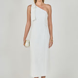 One Shoulder Bow Accent Midi Dress